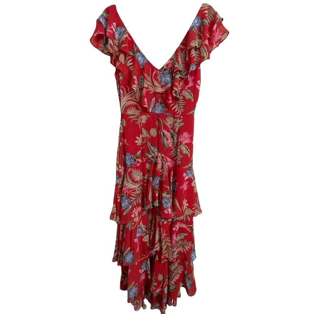 WAYF Maxi Dress Womens Small Red Romantic Wedding Floral Ruffle Tiered